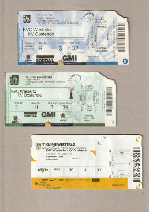 3 versch (gebruikte) tickets Westerlo - Oostende (2015-2022), Verzamelen, Sportartikelen en Voetbal, Gebruikt, Overige typen, Ophalen of Verzenden