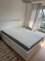 Ikea 160x200 double bed w/ mattress and 2 storage boxes, Ophalen, Wit, Tweepersoons, Zo goed als nieuw