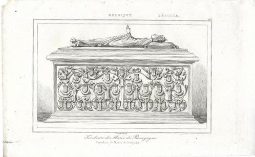 1844 - Brugge - de tombe van Maria van Bourgondië, Antiek en Kunst, Kunst | Etsen en Gravures, Ophalen of Verzenden