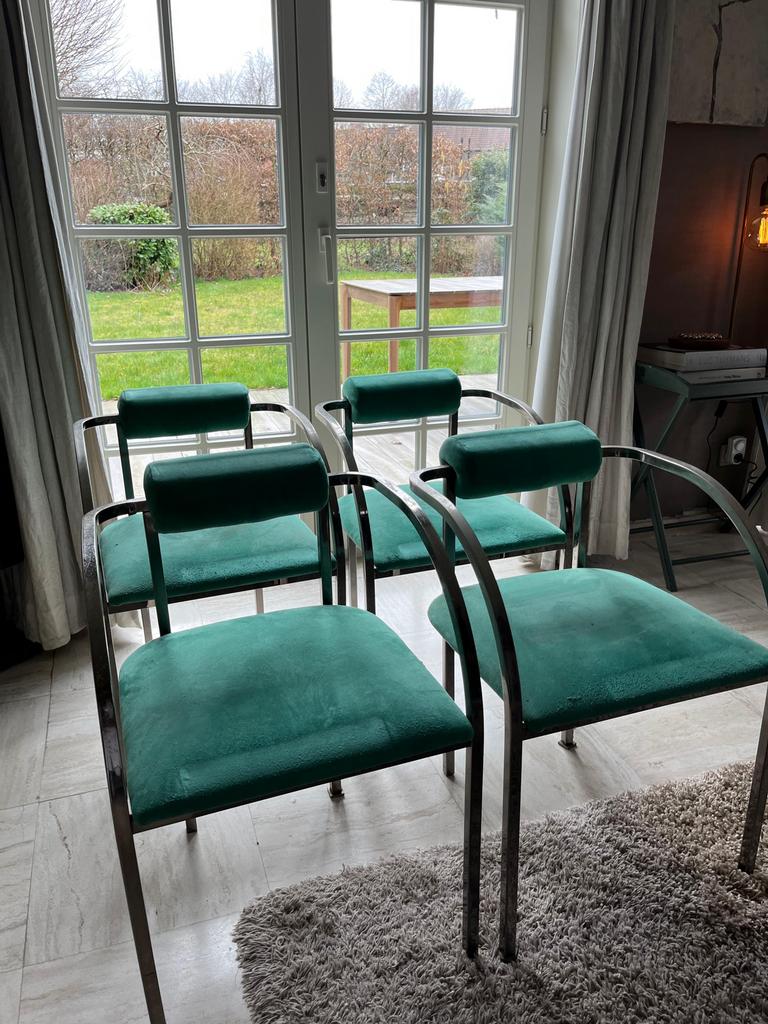 Design vintage post-modern eetstoelen Belgochrom – set van 4, Autres couleurs, Design, Comme neuf, Enlèvement