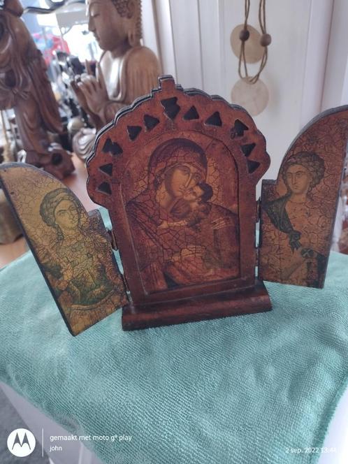 antiek religieus drieluik als reisset 20 x 22 cm, Antiek en Kunst, Antiek | Religieuze voorwerpen, Ophalen of Verzenden
