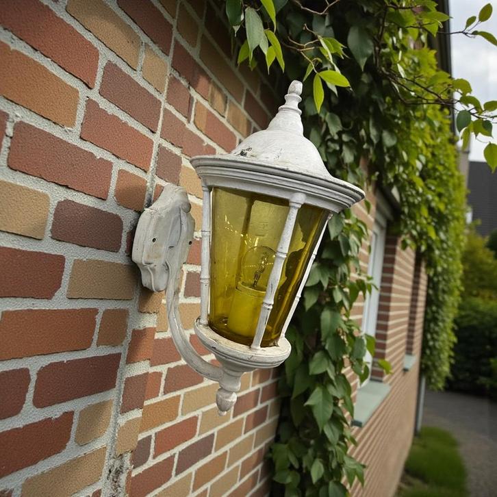 Vintage jaren 60 buitenlamp / muurlamp, Tuin en Terras, Buitenverlichting, Gebruikt, Glas, Ophalen of Verzenden