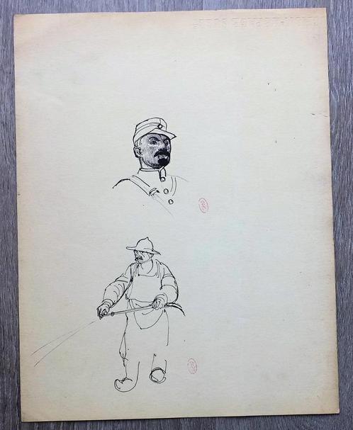 A576 Cecile Walton (toegeschr) inkttekening brandweerman, Antiek en Kunst, Kunst | Tekeningen en Fotografie, Ophalen of Verzenden