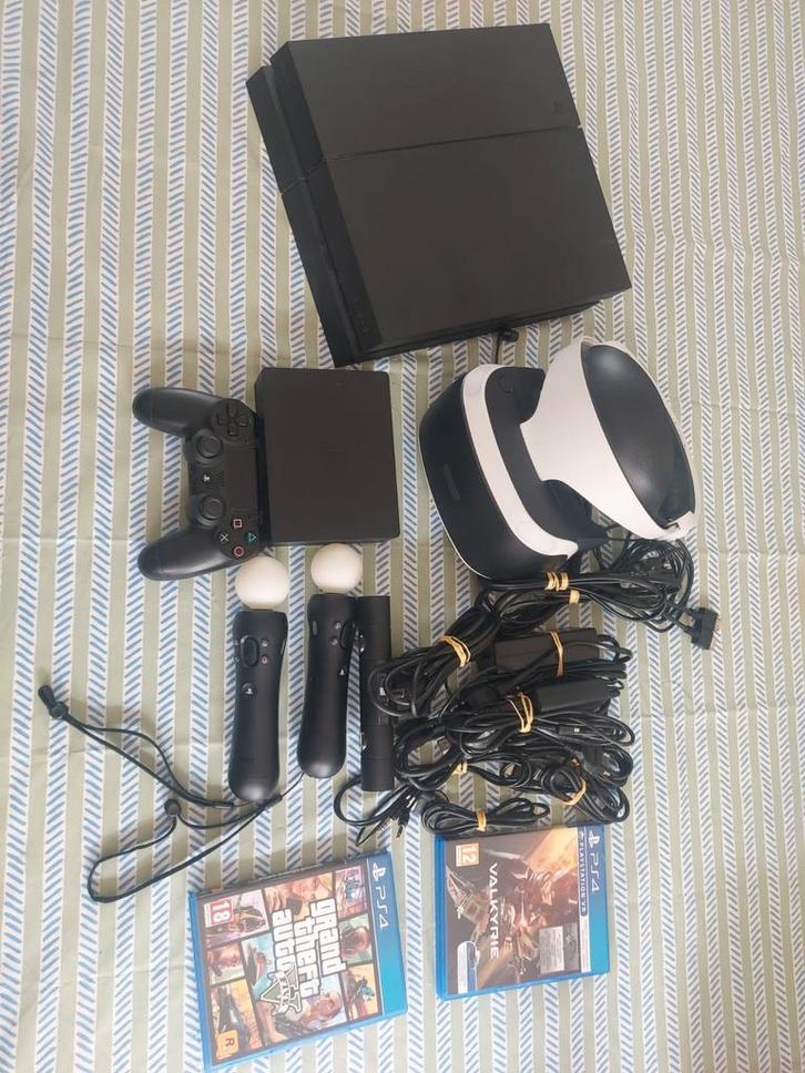 PS4 en PSVR virtual, Games en Spelcomputers, Spelcomputers | Sony PlayStation 4, Zo goed als nieuw, Slim, 1 TB, Met 3 controllers of meer