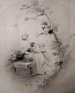 Aquarelle 1898. Scene de maternité. Dessin.Art deco, Enlèvement ou Envoi