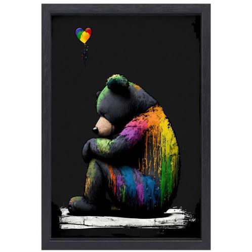 Banksy sad bear canvas + baklijst 50x70cm, Antiek en Kunst, Kunst | Schilderijen | Modern, Verzenden