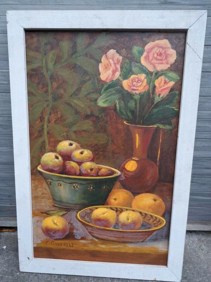 huile sur panneau nature morte signe C ondereet, Antiquités & Art, Art | Peinture | Classique, Enlèvement ou Envoi