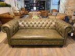 Originele Vintage chesterfield 2,5zits zetel Groen Plainseat, Ophalen of Verzenden