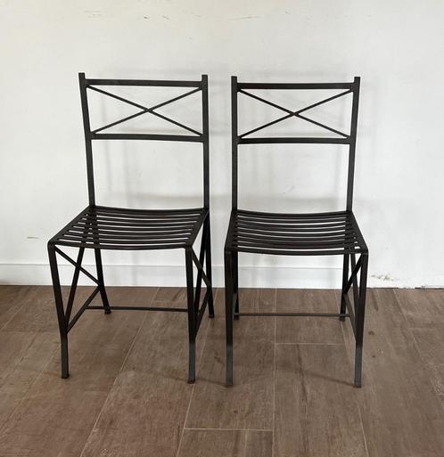 Set v 2 stevige stoel tuinstoel smeedijzer metaal bronskleur, Huis en Inrichting, Stoelen, Zo goed als nieuw, Twee, Metaal, Overige kleuren