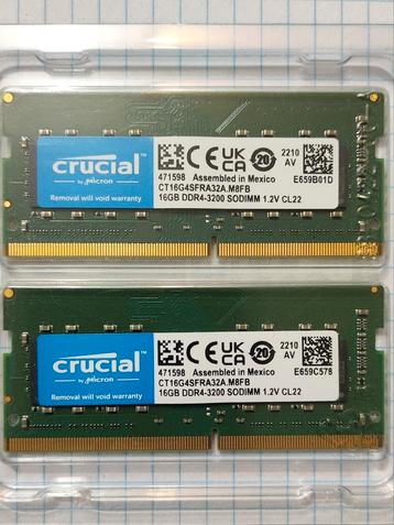 32 GB DDR4 Sodimm laptopkit 2x16 GB Crucial beschikbaar voor biedingen
