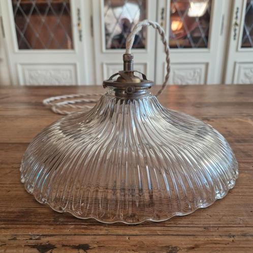 Lampe suspendue vintage en verre prismatique Holophane., Antiquités & Art, Antiquités | Éclairage, Enlèvement ou Envoi
