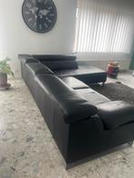 Canapé d’angle en cuir noir à vendre, Quatre personnes ou plus, Comme neuf, Enlèvement, Cuir