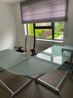 Bureau in glas L-Vormig, Huis en Inrichting, Bureaus, Ophalen, Gebruikt, Bureau