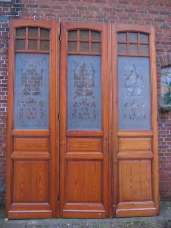 281hx215br 3-slag paneeldeuren met prachtig geetst glas, Doe-het-zelf en Bouw, Deuren en Vliegenramen, Zo goed als nieuw, Binnendeur