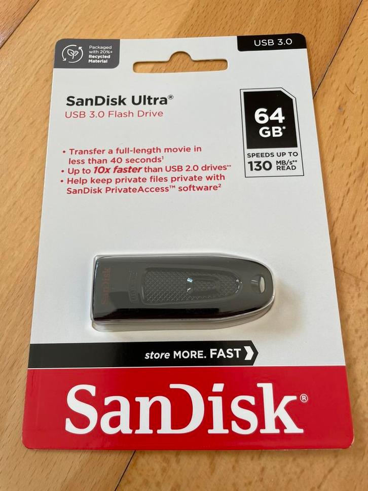 SanDisk Ultra usb 3.0, Computers en Software, USB Sticks, Nieuw, 64 GB, Ophalen of Verzenden