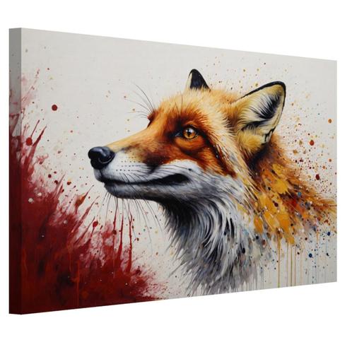 Vos met rode verrassing canvas 60x40cm - 18mm., Huis en Inrichting, Woonaccessoires | Wanddecoraties, Nieuw, Verzenden