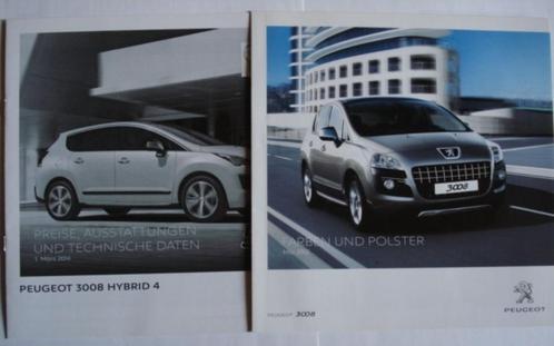 Peugeot 3008/HYbrid4 2012/2014 Specs/Farben Brochure LOT of2, Livres, Autos | Brochures & Magazines, Comme neuf, Peugeot, Envoi