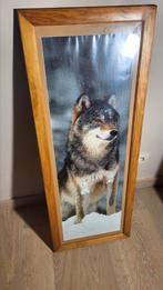 Grand cadre décoratif avec photo de loup – bois verni, Enlèvement, Comme neuf, Bois