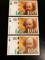 3 x 100 francs français - numéros de série croissants !, Enlèvement ou Envoi