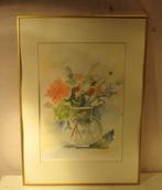 Mooi Geschilderd Aquarel 'Bloemen in Glazen Pot' - J.R.2000, Ophalen of Verzenden
