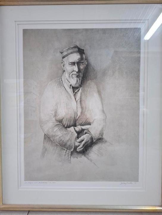 Litho Jef Van Grieken: "de wijze met tubeteika" 9/20, Antiek en Kunst, Kunst | Etsen en Gravures, Ophalen