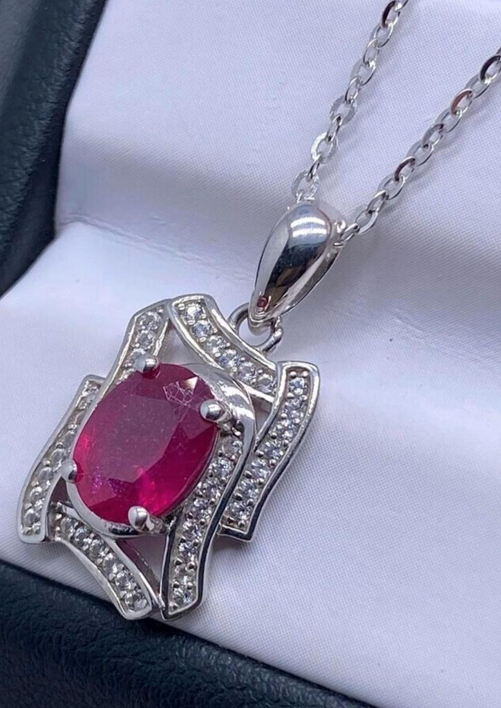 Vergulde hanger van sterling zilver met robijnen en topaas, Handtassen en Accessoires, Kettinghangers, Nieuw, Zilver, Rood, Met edelsteen