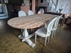 Chique eettafel in landelijke stijl met 4 stoelen cané, Ophalen, Zo goed als nieuw, Ovaal