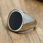 Zegelring met zwarte steen, Zwart, Heer, Nieuw, IJzer of Staal