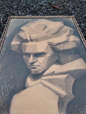 1935 Art Deco kubisme grote tekening kunst gesigneerd beschikbaar voor biedingen