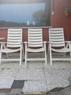 3 stevige kunststof tuinstoelen met kussens naar keuze, Tuin en Terras, Ophalen, Kunststof, Inklapbaar