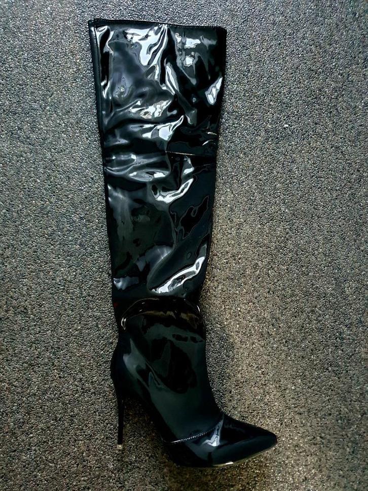 Blinkend zwarte PU laarzen (maat 42), Kleding | Dames, Schoenen, Nieuw, Hoge laarzen, Zwart, Verzenden