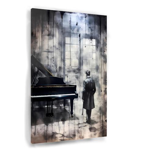 Peinture sur verre noir et blanc Piano 60x90cm + Système d'a, Maison & Meubles, Accessoires pour la Maison | Décorations murale