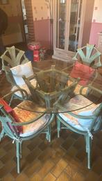 Table ronde en verre + 4 chaises, Maison & Meubles, Chaises, Quatre, Autres couleurs, Osier ou Rotin