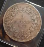 5Fr. Louis-Bonaparte 1852 A, Postzegels en Munten, Penningen en Medailles, Ophalen of Verzenden, Zilver