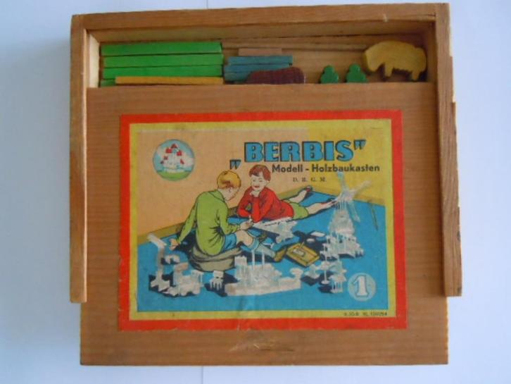 Oude houten blokkendoos Berbis 1 Modell-Holzbaukasten, Antiek en Kunst, Antiek | Speelgoed, Ophalen of Verzenden