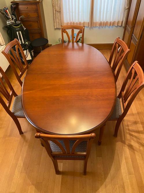 Ovale, Uittrekbare kerselaren eettafel met 6 mooie stoelen, Huis en Inrichting, Complete eetkamers, Zo goed als nieuw, Ophalen