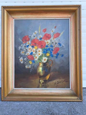 huile sur toile fleur signe anne berty beschikbaar voor biedingen