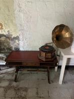 Vintage salontafels van hout en leer — set of stuk, Huis en Inrichting, Ophalen, Gebruikt, 100 tot 150 cm, 50 tot 75 cm