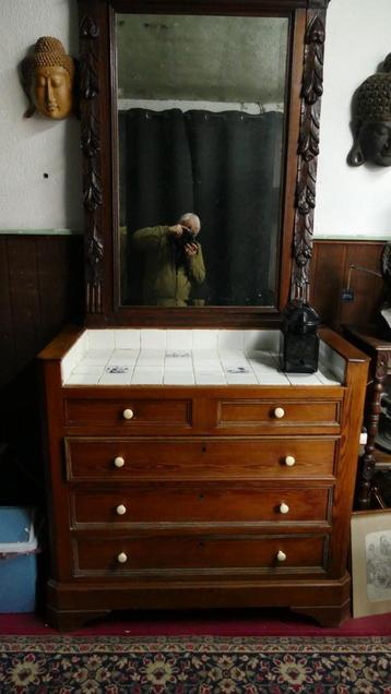 Commode en bois avec dessus carrelé, Maison & Meubles, Armoires | Commodes, 5 tiroirs ou plus, Moins de 100 cm, 100 à 150 cm, Enlèvement