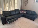 Zwarte lederen hoeksalon met relax en 2 lederen kussens, Enlèvement, Comme neuf, Cuir, Modern