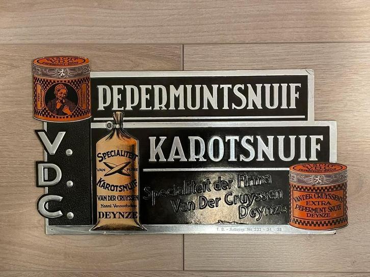 Reclamebord V.D.C. Pepermuntsnuif Van der Cruyssen Deinze, Collections, Marques & Objets publicitaires, Utilisé, Panneau publicitaire