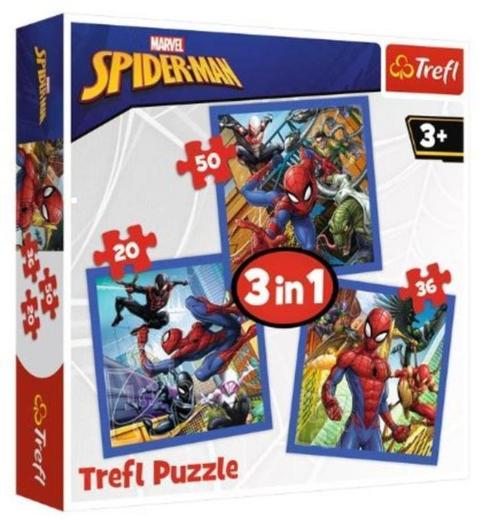 Spiderman 3 in 1 Puzzel - 20/36/50 stukjes - Trefl, Kinderen en Baby's, Speelgoed | Kinderpuzzels, Nieuw, 4 tot 6 jaar, 10 tot 50 stukjes