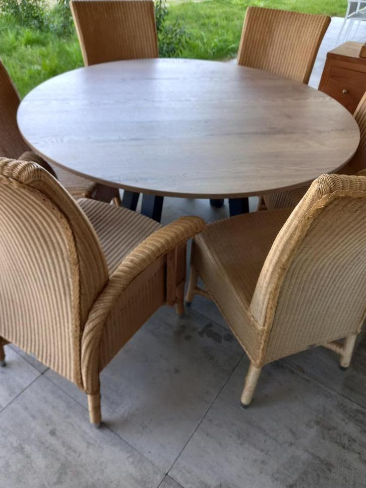 Tafel & stoelen, Huis en Inrichting, Tafels | Eettafels, Gebruikt, 100 tot 150 cm, Vijf personen of meer, Rond, Ophalen