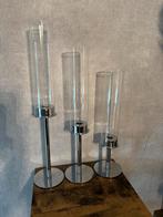 Set van 6 grote metalen kandelaars met afneembaar orkaanglas, Neuf, 25 à 50 cm, Enlèvement, Métal