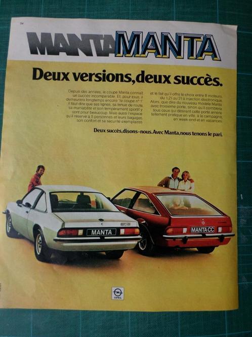 Opel Manta - publicité papier - 1979, Verzamelen, Merken en Reclamevoorwerpen, Gebruikt, Overige typen, Ophalen of Verzenden