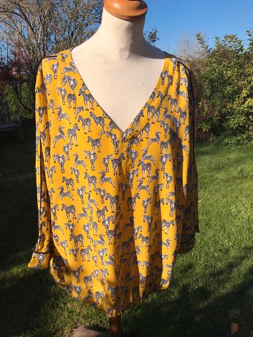 M46 okergele ‘zebrablouse’ Libelle by E5 mode, Kleding | Dames, Blouses en Tunieken, Zo goed als nieuw, Maat 46/48 (XL) of groter