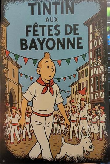 Plaque alu 20 cm x 30 cm Tintin et Milou aux fêtes de Bayonn, Envoi, Neuf