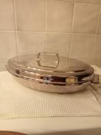 ovale serveerschaal, verzilverd + pyrex, 26x40cm, Antiek en Kunst, Ophalen of Verzenden, Zilver