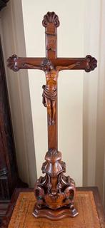 Grote handgesneden houten crucifix, Napoleon III, ca 1860, Ophalen