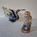 Vogel en uil in buffelhoorn, Ophalen of Verzenden